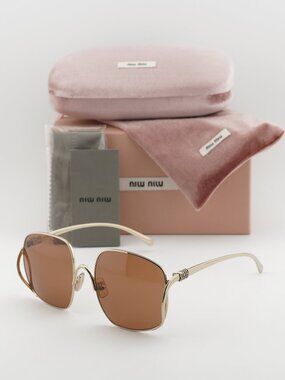 Miu Miu MUA57S ZVN90Q Geometric Sunglasses – Gold / Brown